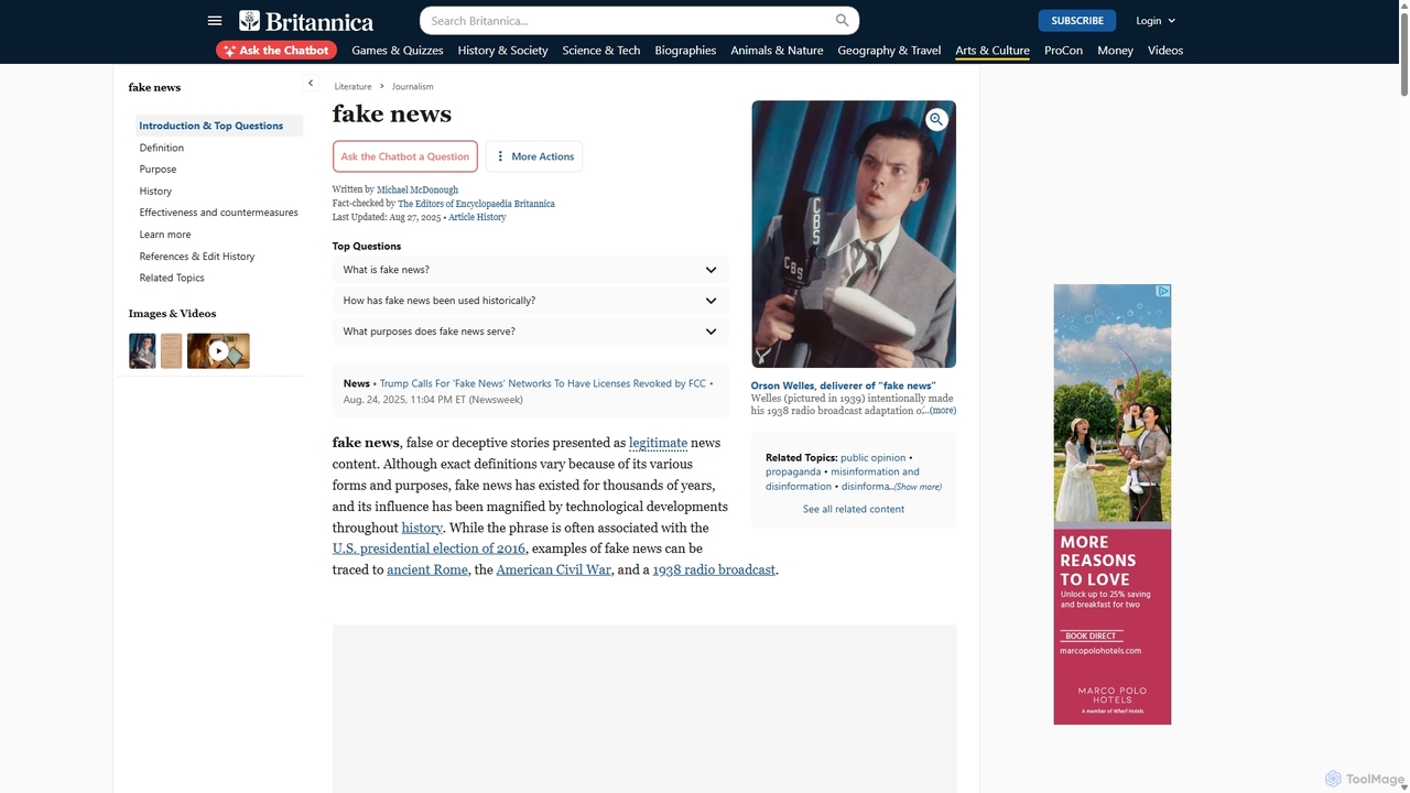 Fake news | History, Examples, Great Moon Hoax, War of the Worlds, Election of 2016, & Possible Solutions | Britannica for Britannica
