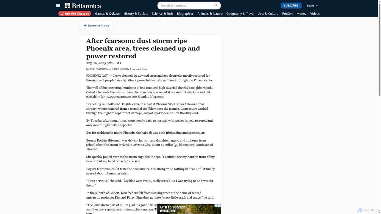 After fearsome dust storm rips Phoenix area, trees cleaned up and power restored | Britannica for Britannica