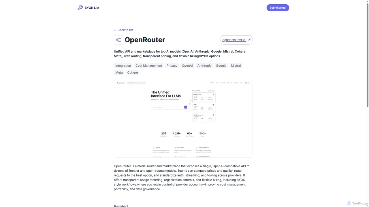 OpenRouter for BYOKList