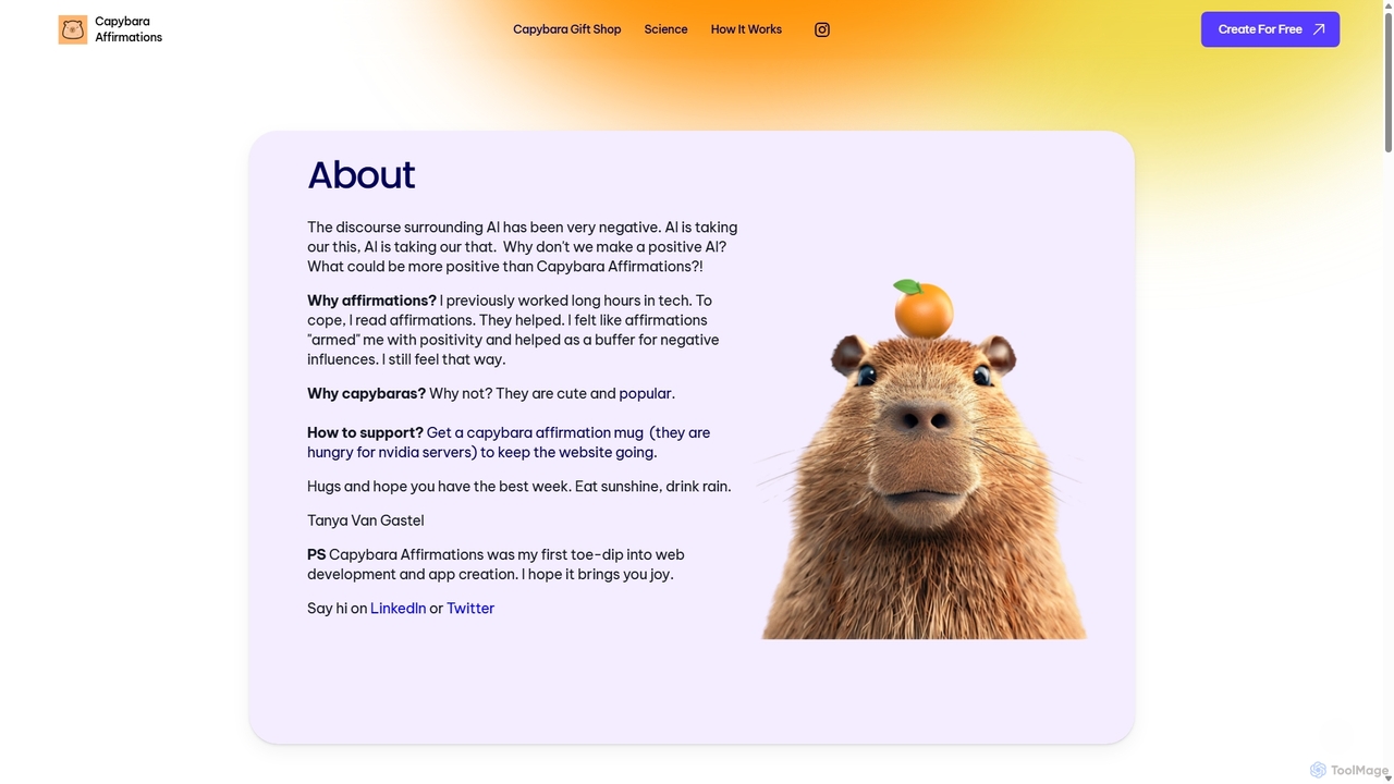 Capybara Affirmations AI - About for Capybara Affirmations AI