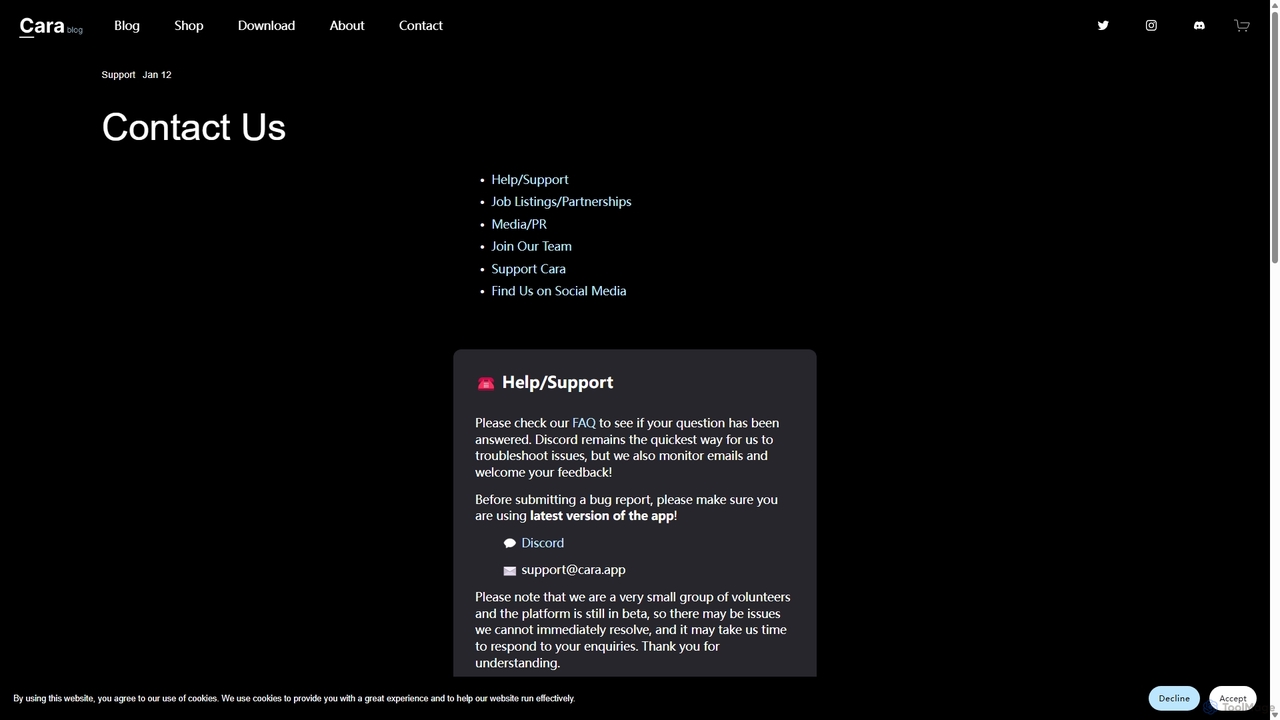 Contact Us — Cara - Artist Social & Portfolio Platform for Cara