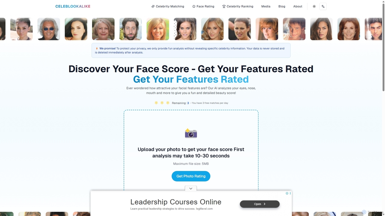 AI Face Rating - Professional Facial Feature Analysis for Celeblookalike
