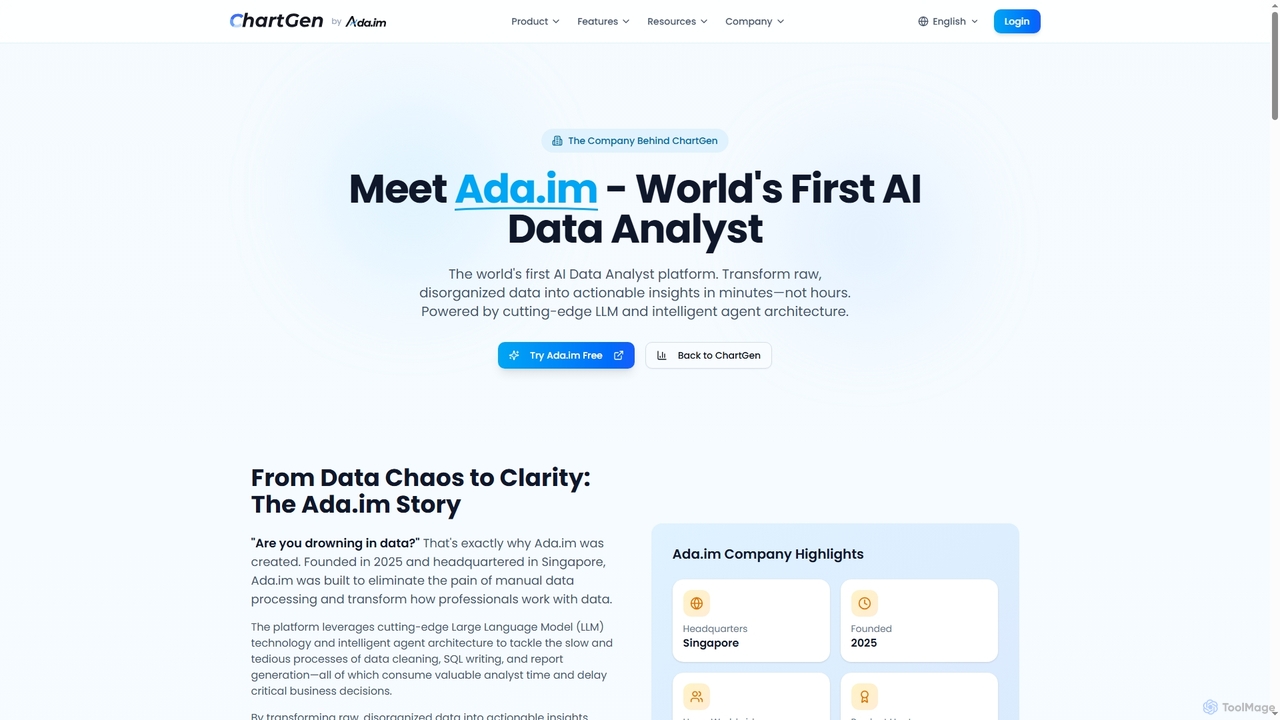 About Ada.im | World's First AI Data Analyst Platform | The Company Behind ChartGen AI for ChartGen