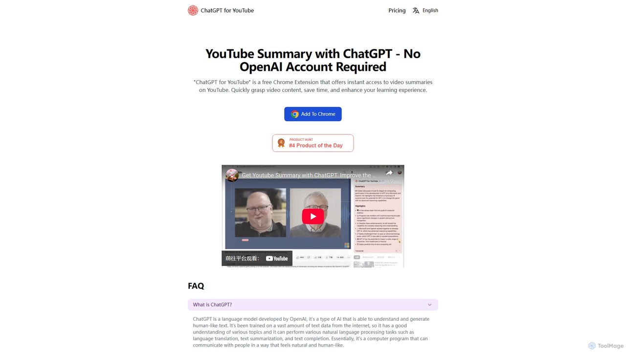 ChatGPT for YouTube