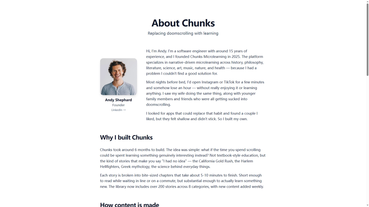About Chunks Microlearning | Founded by Andy Shephard for Chunks