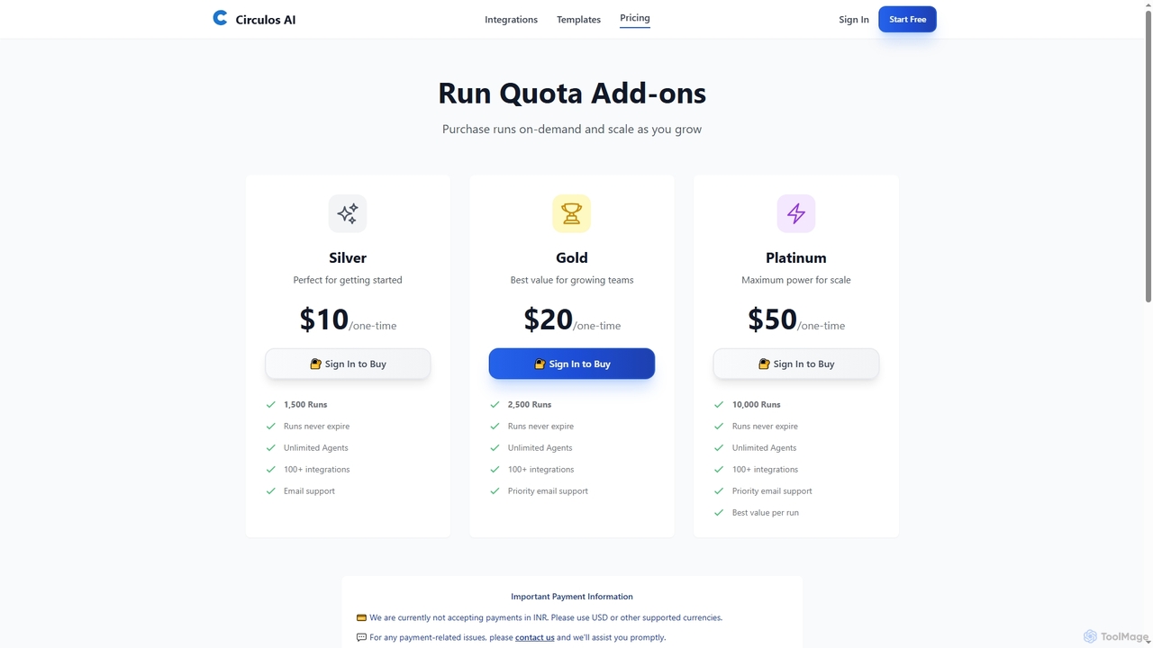 Pricing - Circulos AI | Run Quota Add-ons for AI Automation for Circulos