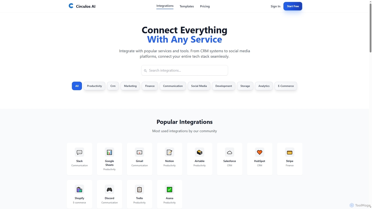 Integrations - Circulos AI | 100+ App Integrations for Automation for Circulos