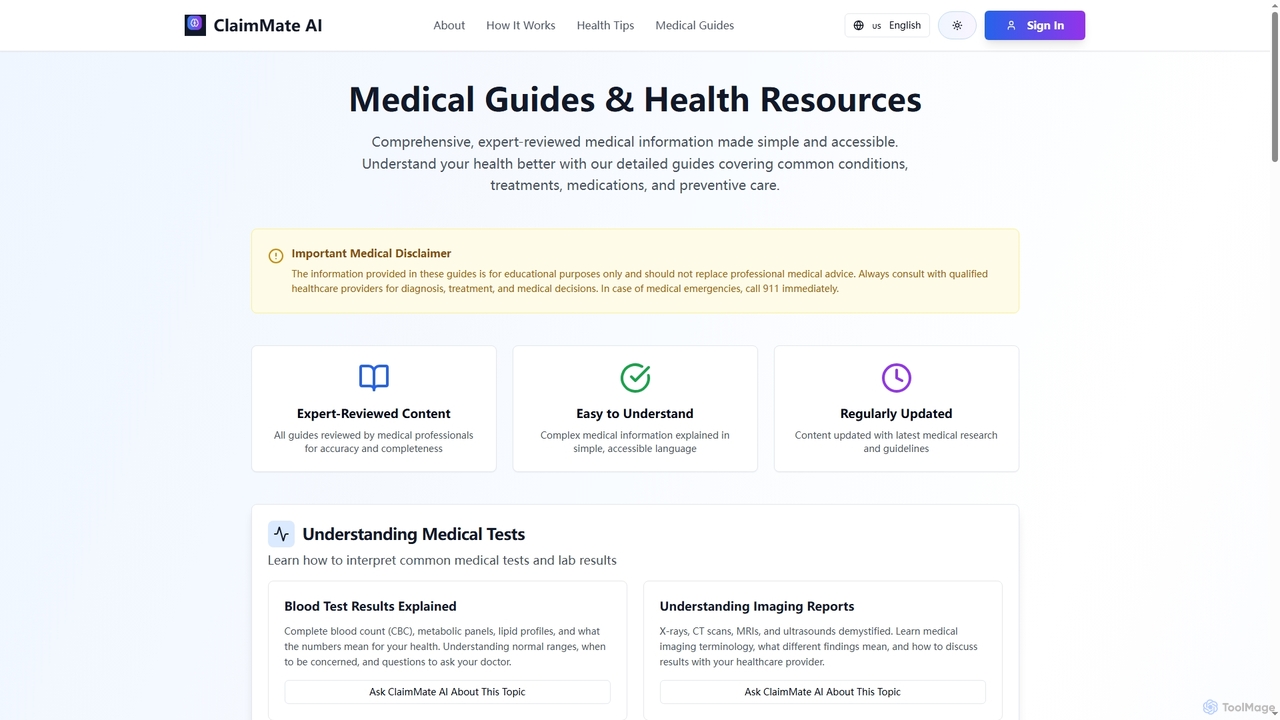 Medical Guides & Health Resources - ClaimMate AI for ClaimMate AI