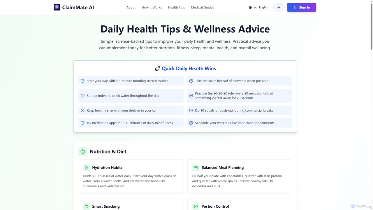 Daily Health Tips & Wellness Advice - ClaimMate AI for ClaimMate AI