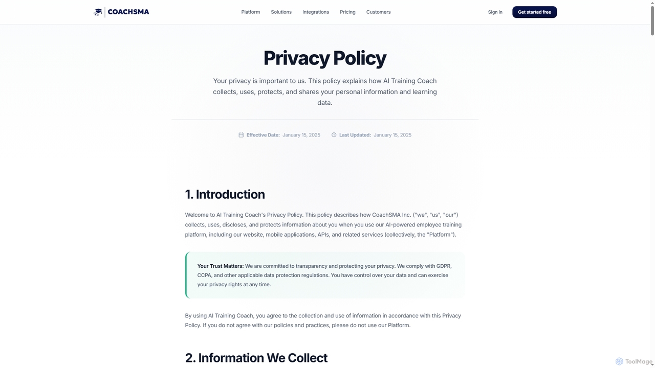 Privacy Policy - AI Training Coach | CoachSMA for CoachSMA