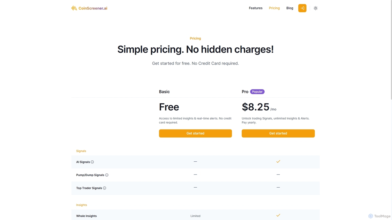 Pricing | CoinScreener - AI crypto trading signals & insights for CoinScreener