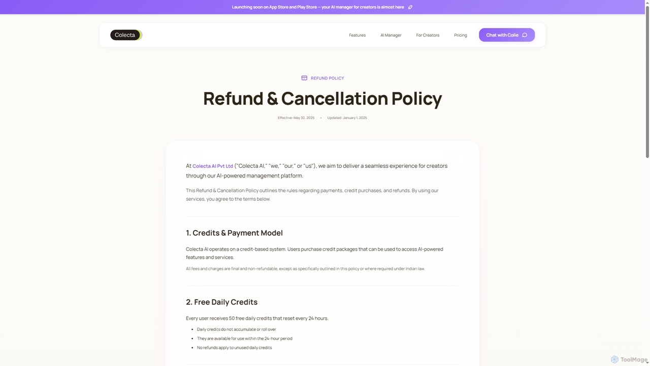 Refund Policy | Colecta AI for Colecta