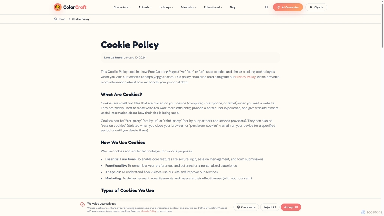 Cookie Policy | Free Coloring Pages for ColorCraft