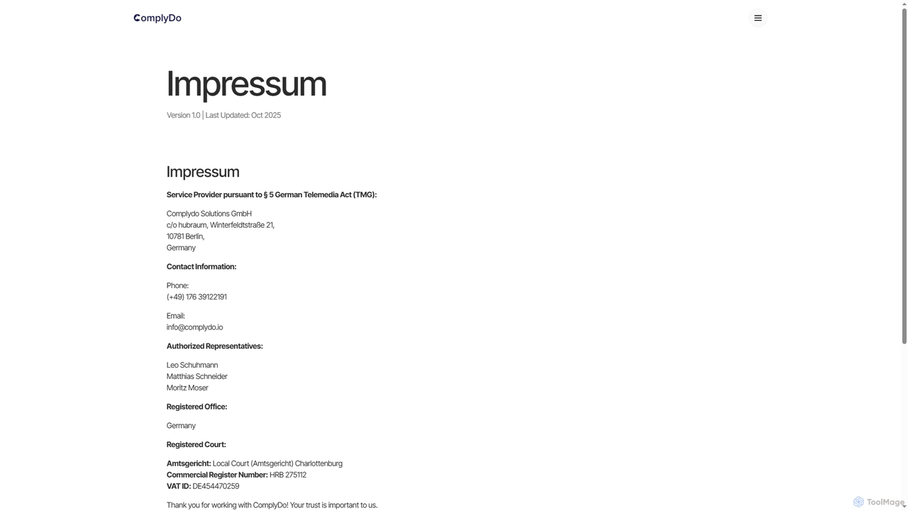 Impressum for ComplyDo