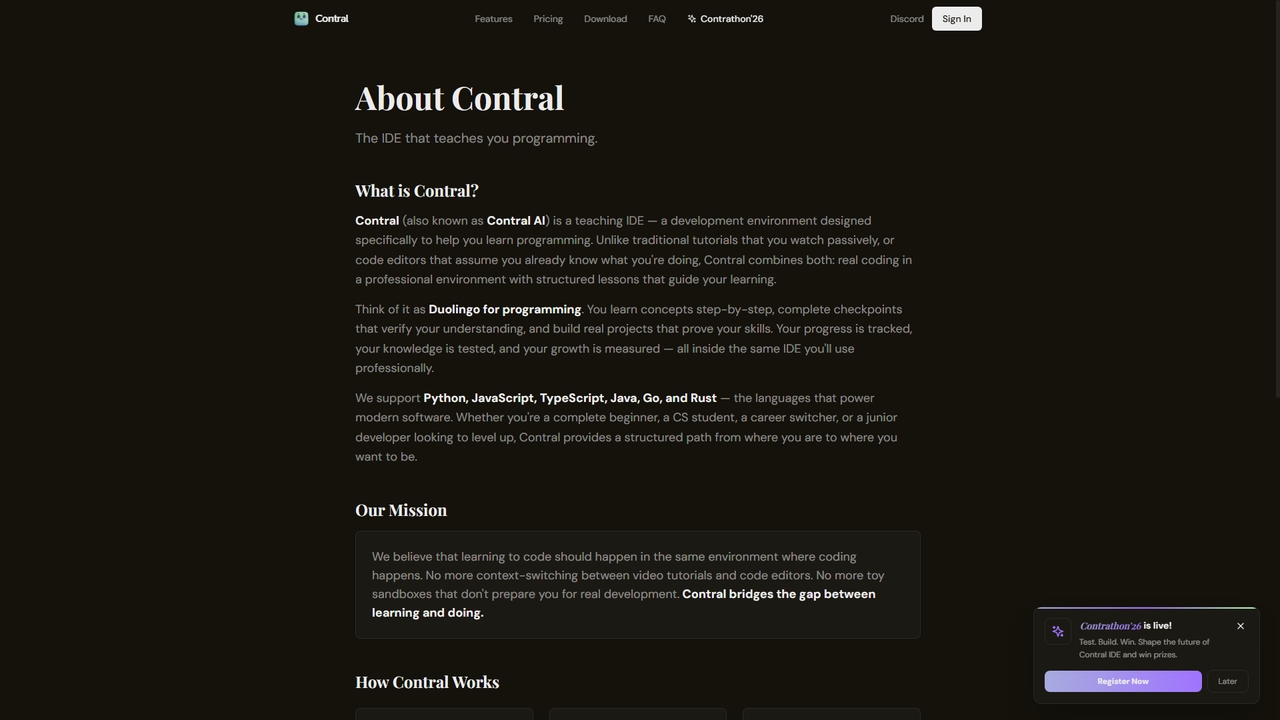 About Contral — The IDE That Teaches You Programming | Contral for Contral