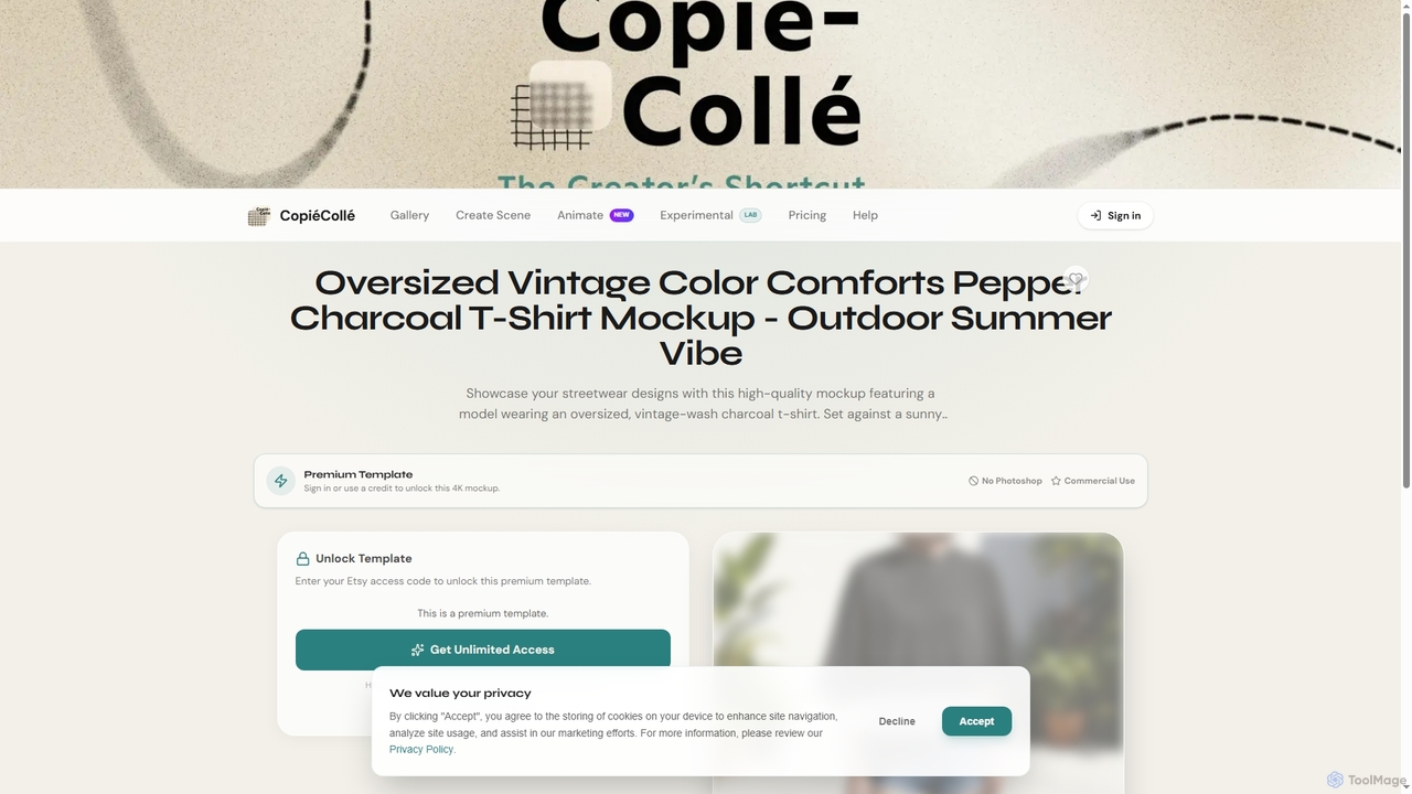 Oversized Vintage Color Comforts Pepper Charcoal T-Shirt Mockup - Outdoor Summer Vibe | CopiéCollé for Copiecolle
