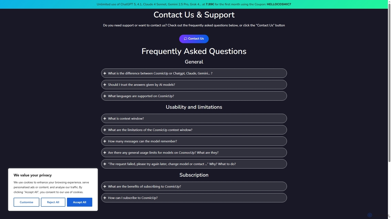 Support and FAQ - Cosmicup for Cosmicup