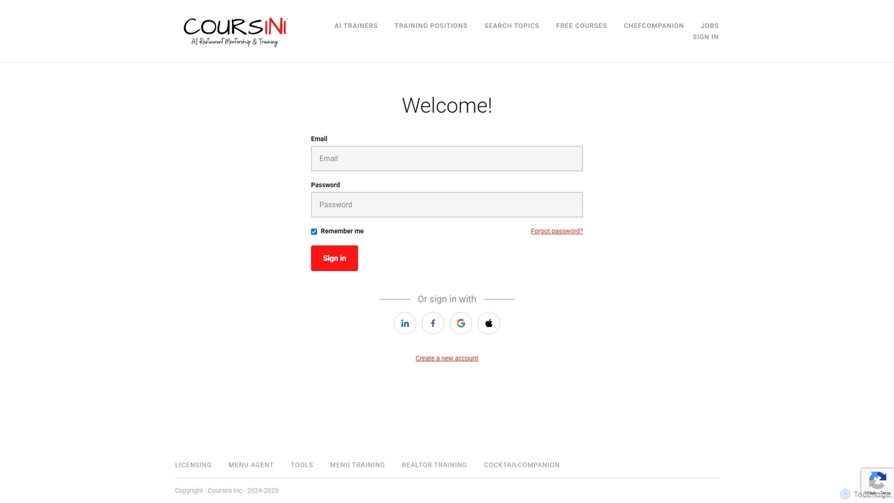 Sign In - Coursini - AI Agent Learning for the restaurant industry for Coursini Concierge