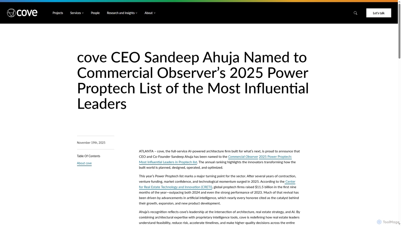 Sandeep Ahuja Named to Commercial Observer 2025 Power Proptech List | cove for Cove