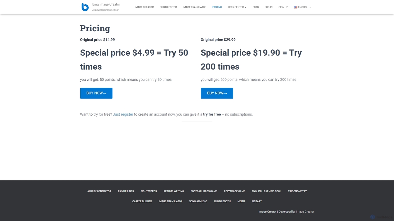 Pricing - Bing Image Creator for Createanimagewithbing