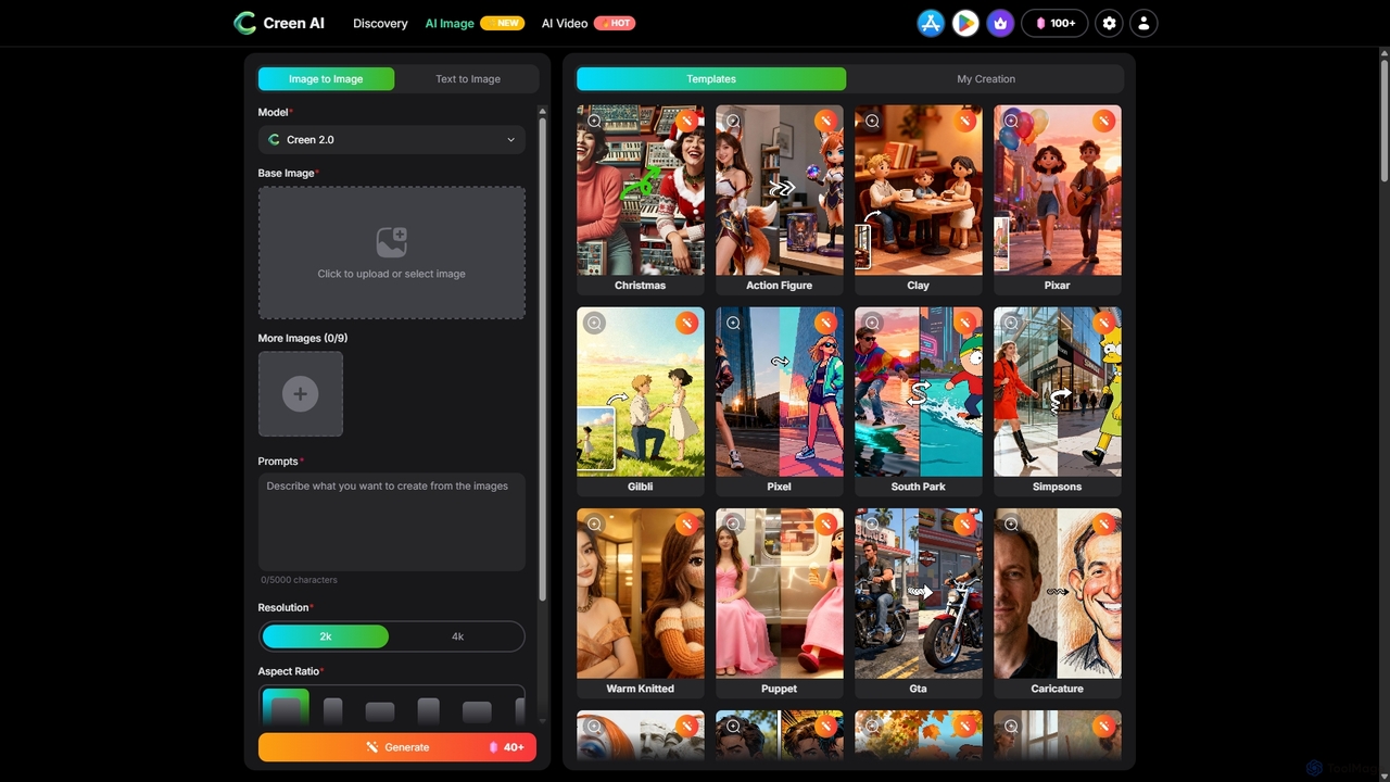 Free AI Image Generator - Text & Image to Art Creator | Creen AI for Creen