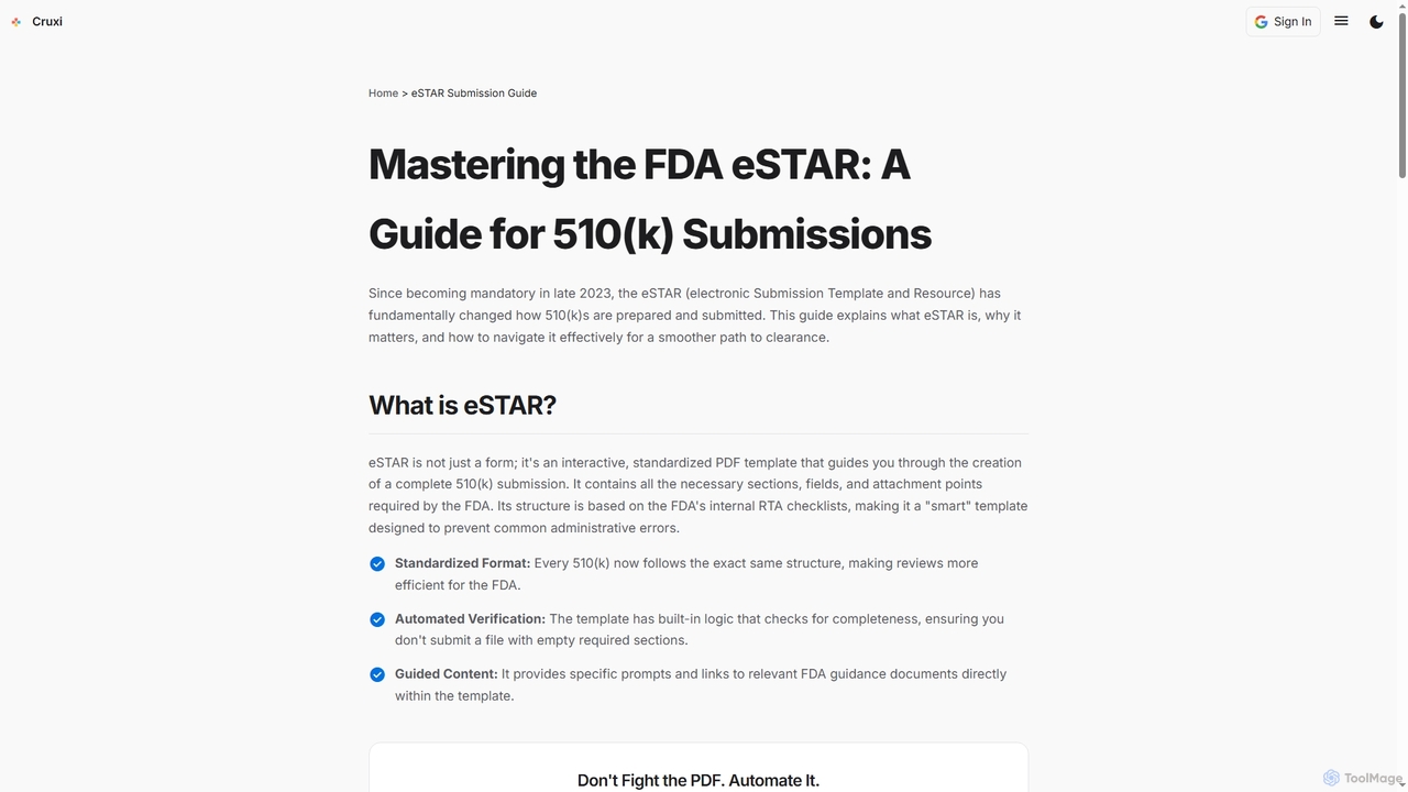 Mastering the FDA eSTAR: A Guide for 510(k) Submissions | Cruxi for Cruxi
