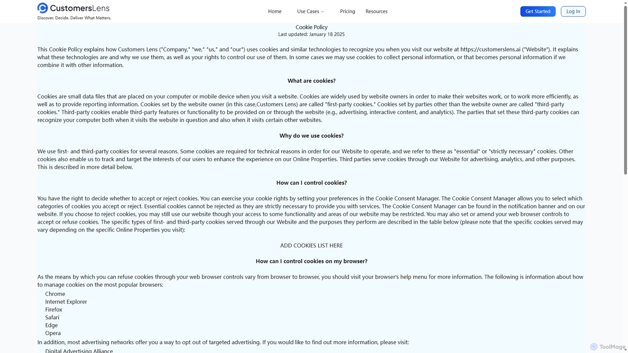 Cookie Policy | How We Use Cookies for Customers Lens