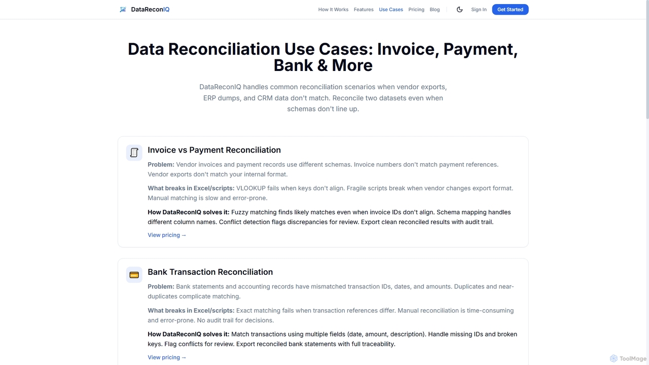 Data Reconciliation Use Cases - Invoice, Payment, Bank & ... | DataReconIQ for DataReconIQ