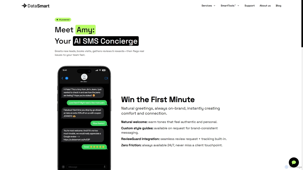 Amy - | Text-Message based AI Support Agent for DataSmart