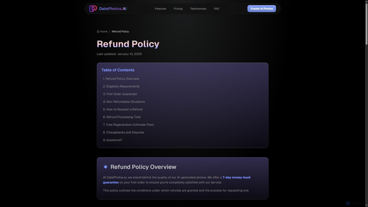 Refund Policy - 7-Day Money Back Guarantee | DatePhotos.AI for DatePhotos