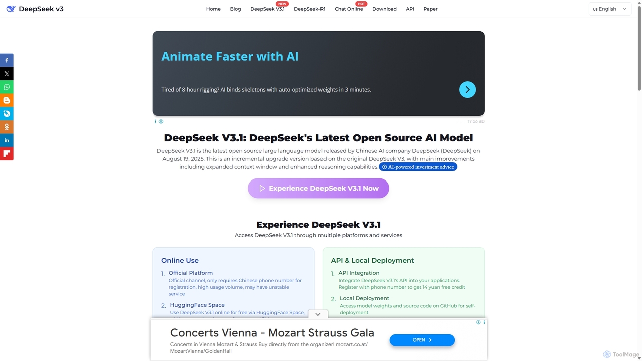 DeepSeek V3.1 - Latest Open Source AI Model | DeepSeek v3 for DeepSeek V3