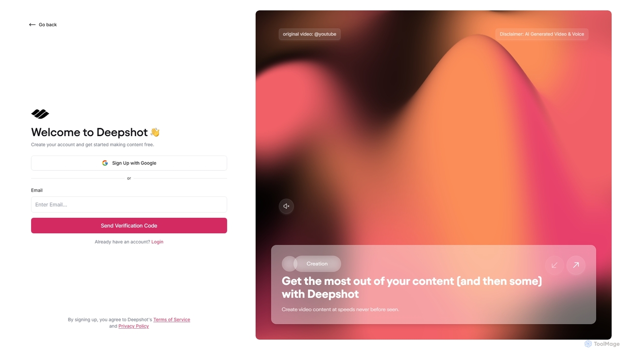 Login or Sign Up | Deepshot for Deepshot