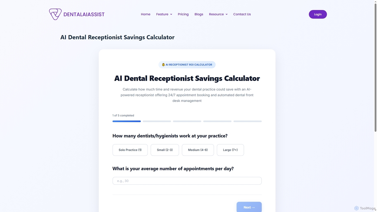 AI Dental Receptionist Savings Calculator - dentalaiassist.com for DentalAI Assist