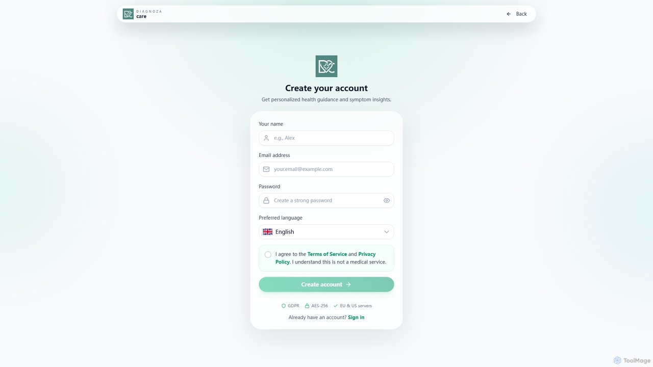 Sign up · Diagnoza.care for Diagnoza