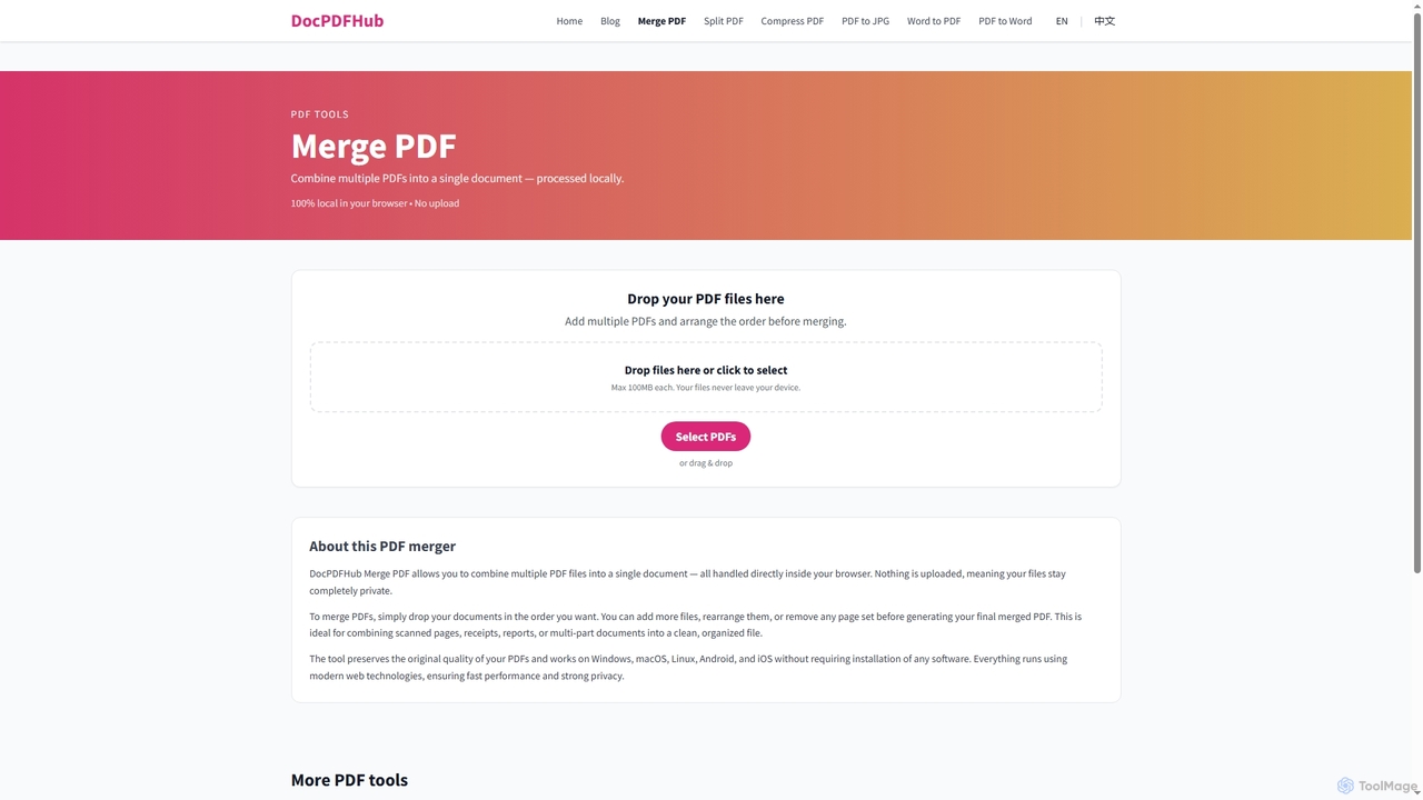 Merge PDF Online — Free, Fast, No Upload | DocPDFHub for DocPDFHub