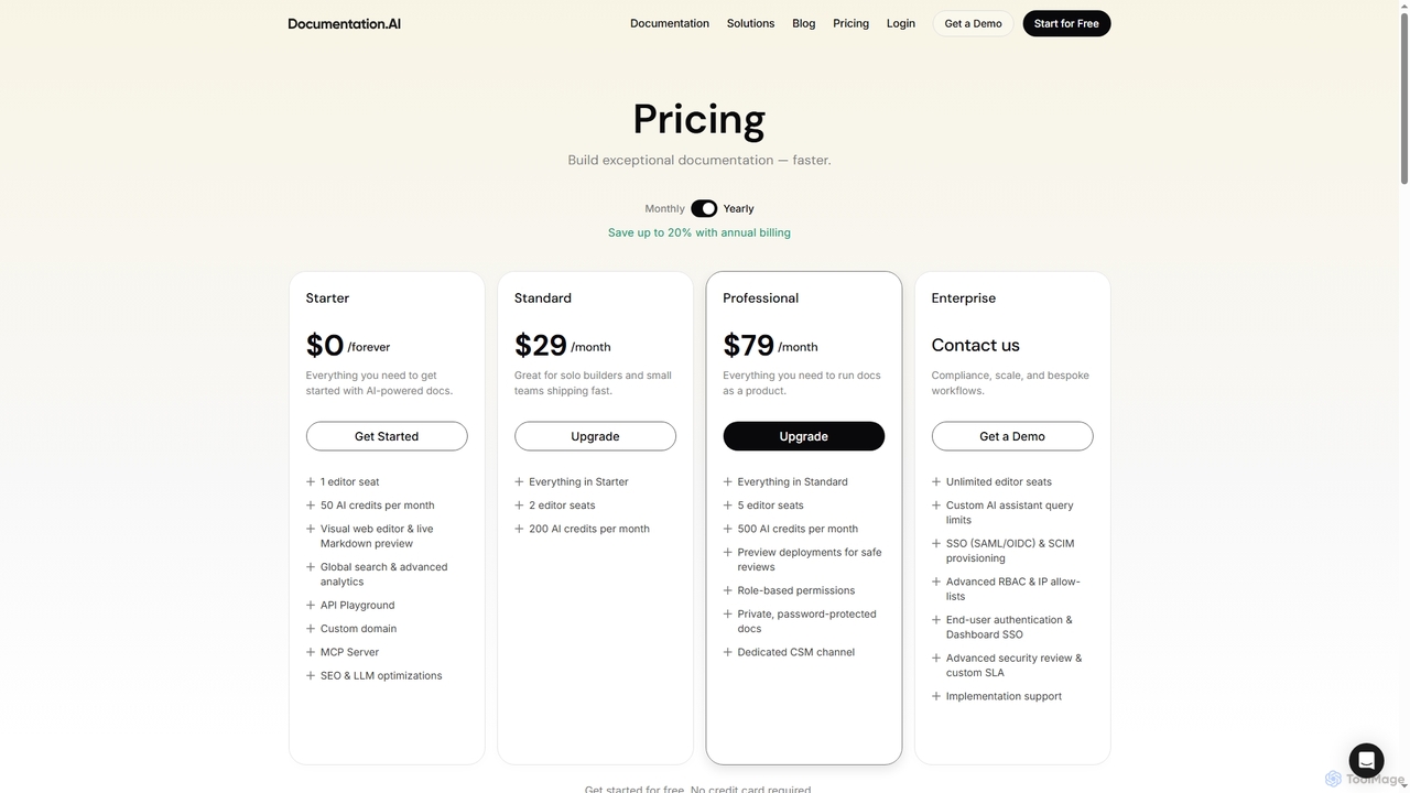 Documentation.AI Pricing for DocumentationAI