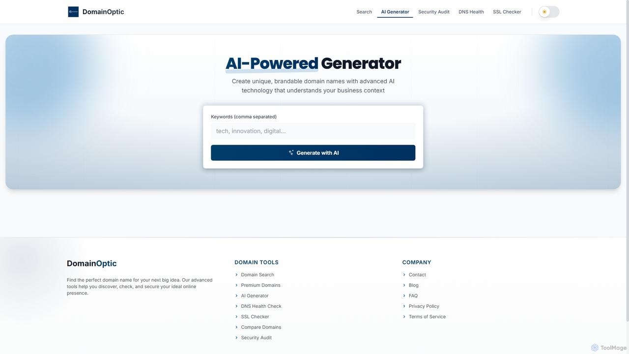 AI Domain Name Generator | Smart, Brandable Ideas | DomainOptic for Domainoptic