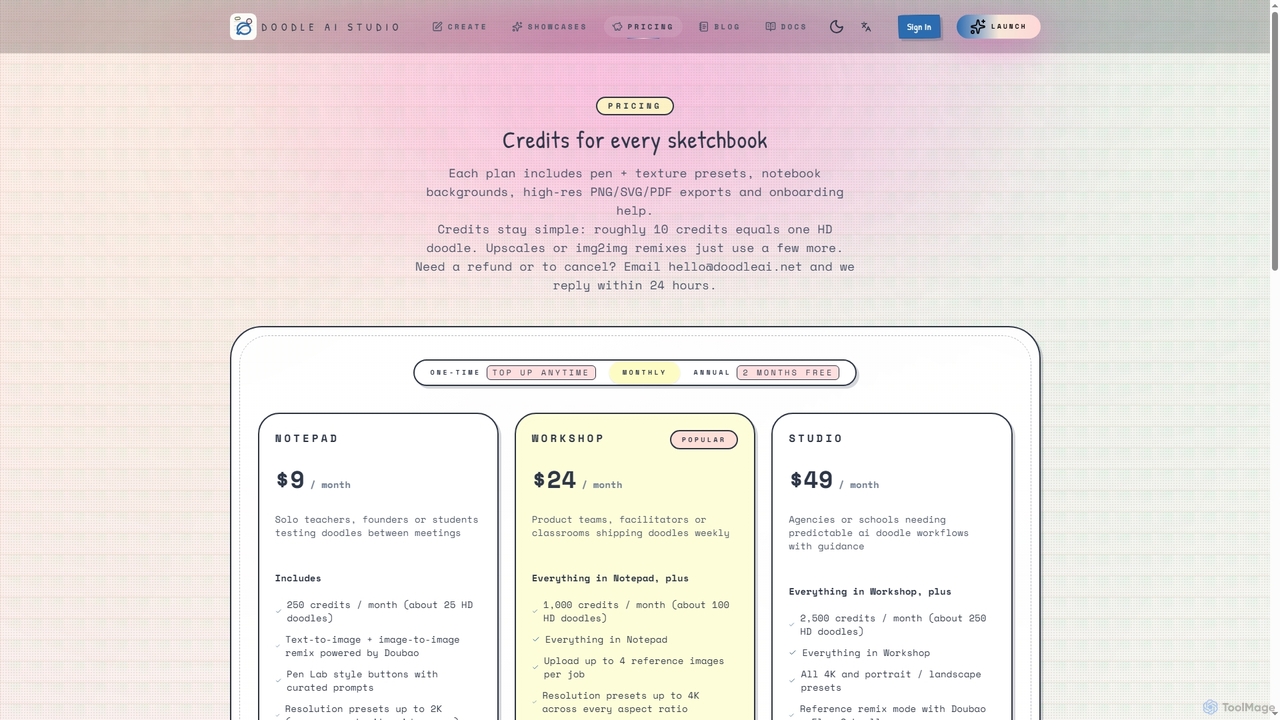Pricing for Doodle AI
