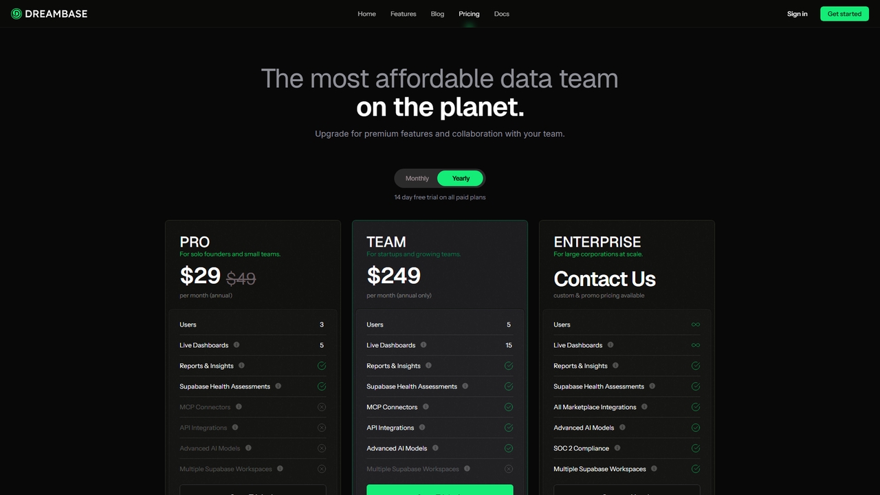 Dreambase Pricing for Dreambase