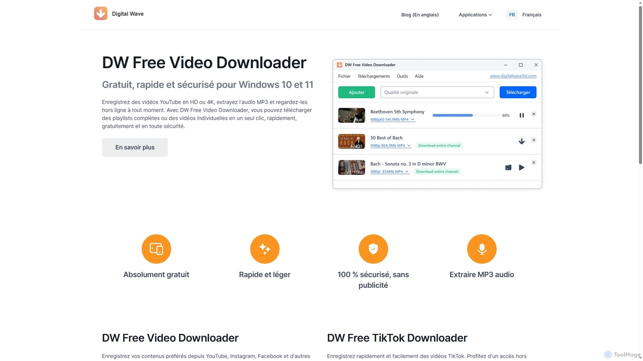 Applis Digital Wave pour Windows | Convertisseur vidéo gratuit for DW Free Video Downloader