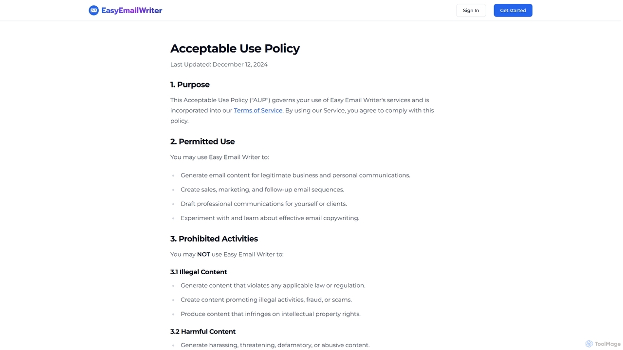 Acceptable Use Policy | Easy Email Writer for EasyEmailWriter