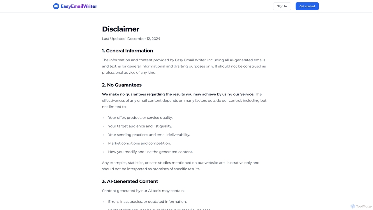 Disclaimer | Easy Email Writer for EasyEmailWriter