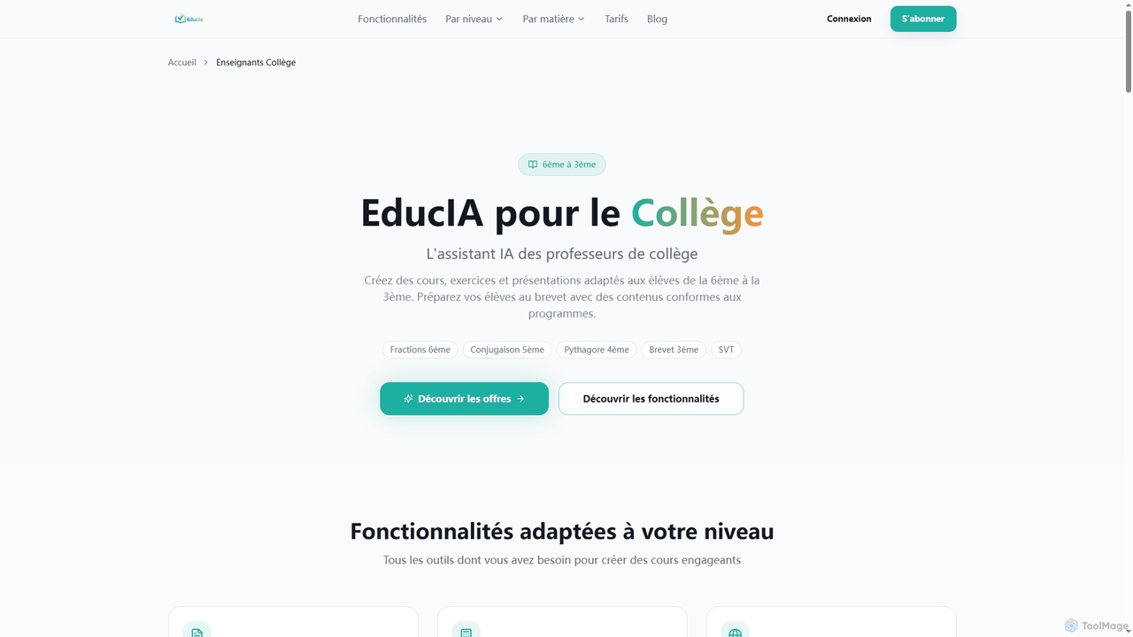 EducIA pour Enseignants Collège - IA Pédagogique 6ème-3ème for EducIA