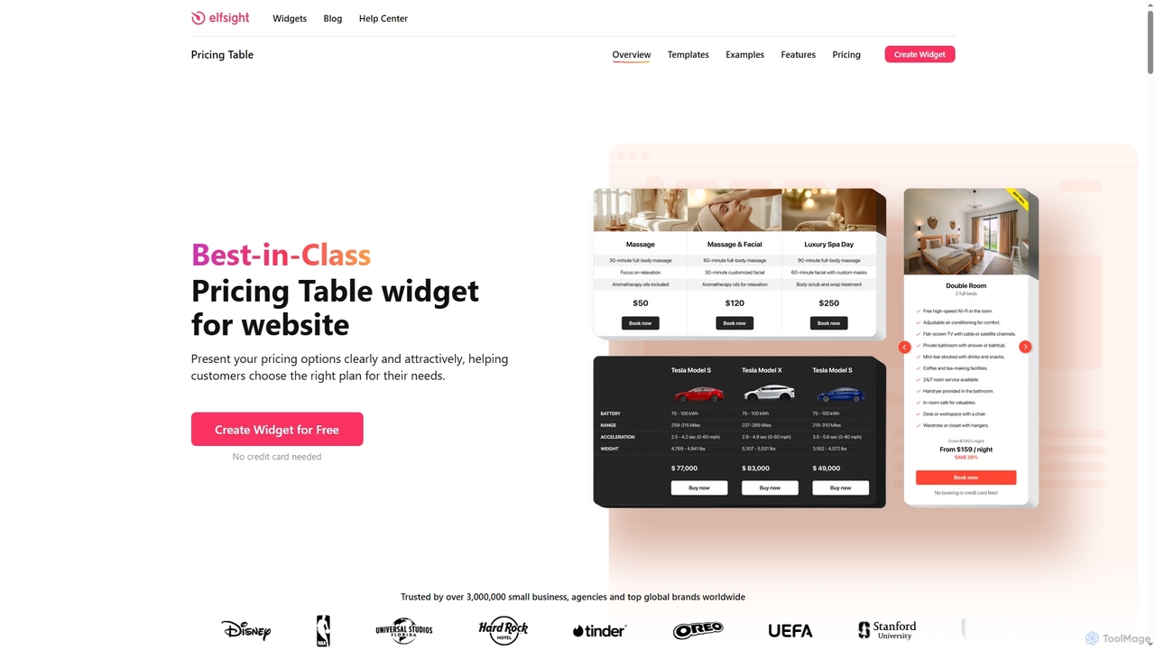 Responsive Pricing Table — widget for any website (Fast and easy) for Elfsight