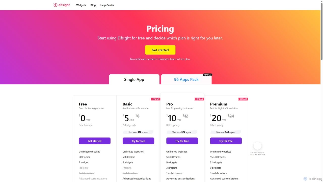 Elfsight Pricing - Choose the best plans (from free to Enterprise) for Elfsight