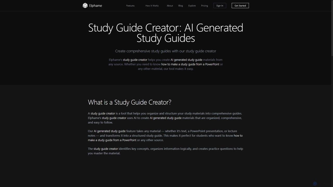 Study Guide Creator: AI Generated Study Guides | Elphame for Elphame