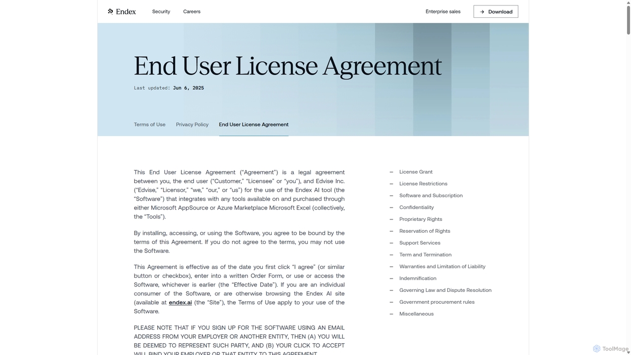 End User License Agreement for Endex