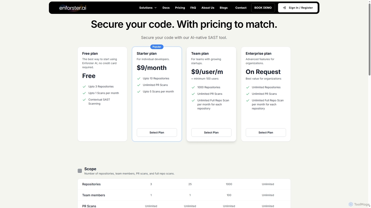 Pricing - EnforsterAI AI-Native SAST Tool | AI Code Security | Enforster AI – AI-Native SAST | AppSec | Code Security for Enforster AI