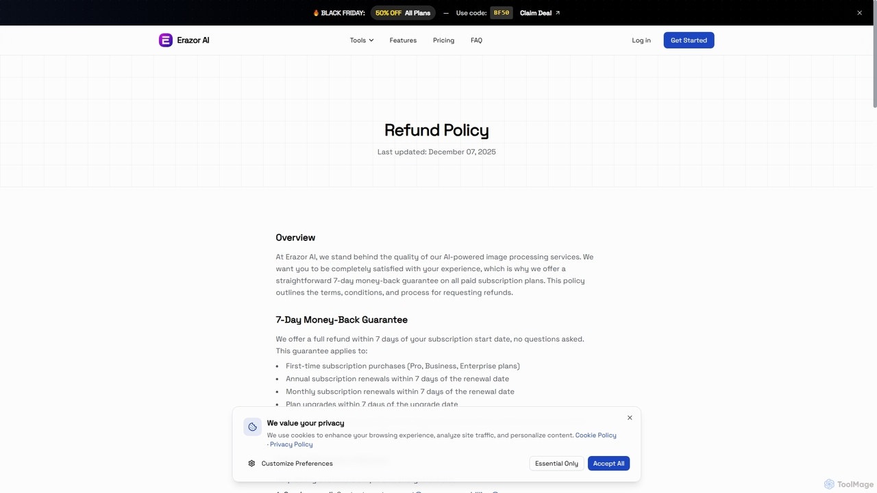 Refund Policy - 7-Day Money-Back Guarantee | Erazor AI Image Editor | Erazor AI for Erazor