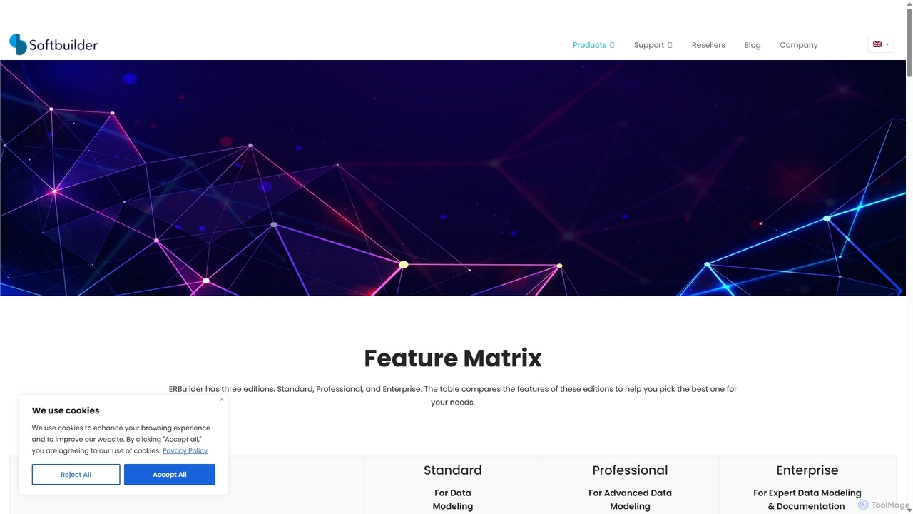 ERBuilder data modeler features comparison matrix - Softbuilder for ERBuilder Data Modeler